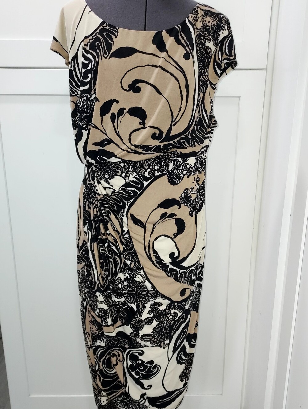 Elegant Beige & Black Patterned Women’s Dress